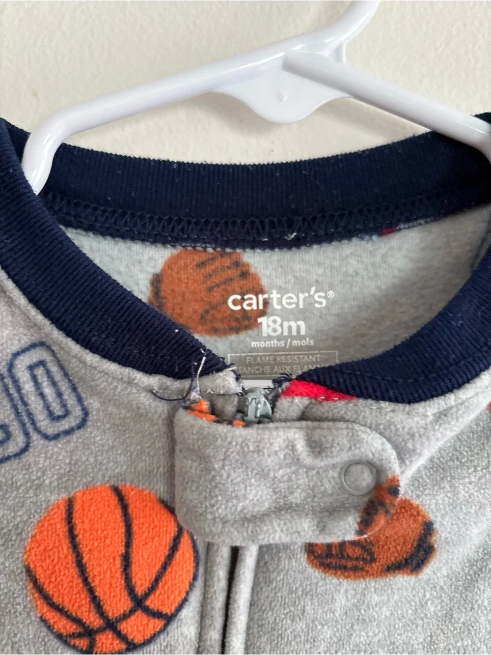 Carters 18 month fleece winter Grey Sports Print One-Piece Footed Pajamas
